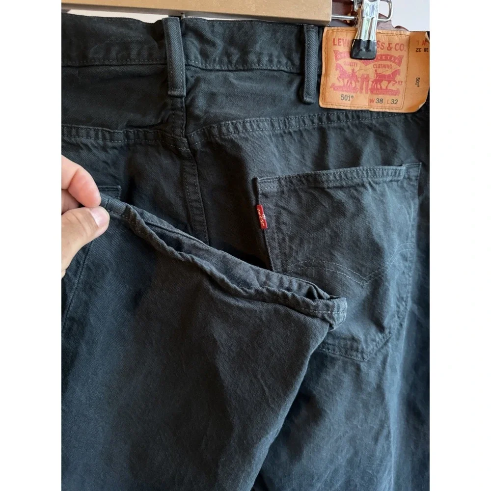 Levi's 501 Distressed Button Fly Denim Jeans Black 38 X 32 Faded
